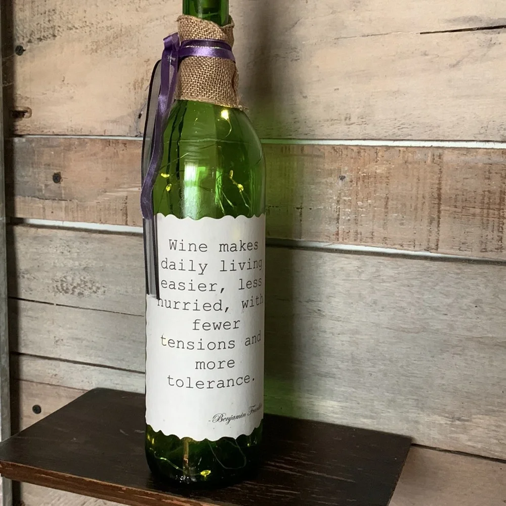 Handcrafted - Green Wine Bottle Lantern with Quote
